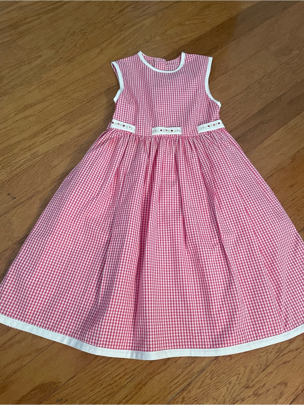 Jacadi Pink Gingham Dress with White Piping